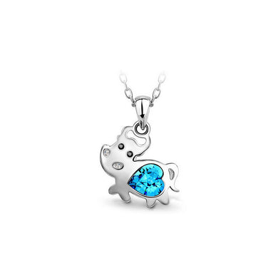 Chinese Zodiac Ox Pendant with Blue Austrian Elements Crystal and Necklace