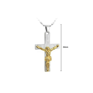 Fashion Golden Stainless Steel Cross Of Jesus Pendant with Necklace For Men and Women