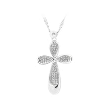 Load image into Gallery viewer, 925 Sterling Silver Flower-shaped Cross Pendant with White Cubic Zircon and Necklace