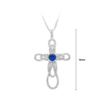 Load image into Gallery viewer, 925 Sterling Silver Flower-shaped Cross Pendant with Blue and White Cubic Zircon and Necklace
