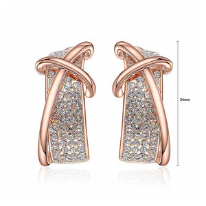 Fashion Rose Golden Plated Cross Earrings with White Austrian Element Crystal
