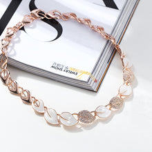 Load image into Gallery viewer, Simple Plated Rose Golden Leaf Necklace with White Austrian Element Crystals