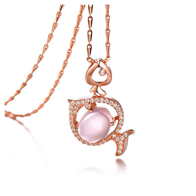 Plated Rose Gold Twelve Horoscope Pisces Pendant with White Cubic Zircon and Necklace