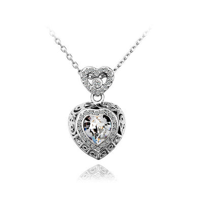 Fashion Heart Pendant with White Austrian Element Crystal and Necklace