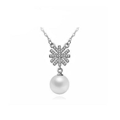 925 Sterling Silver Snowflake Necklace with White Fashion Pearl