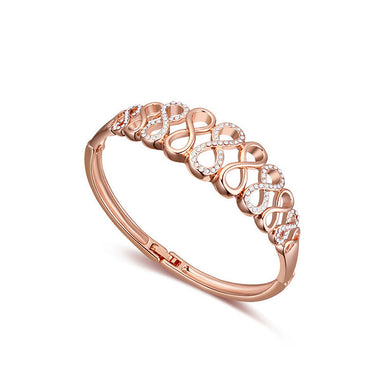 Fashion Plated Rose Gold Bangle with White Austrian Element Crystal