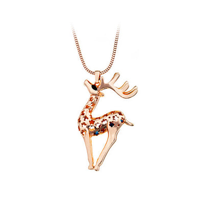 Cute Deer Pendant with Mixed Color Cubic Zircon and Necklace
