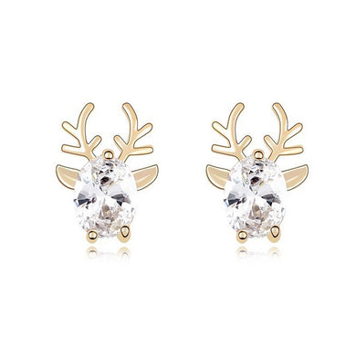 Sparkling Deer Stud Earrings with White Cubic Zircon