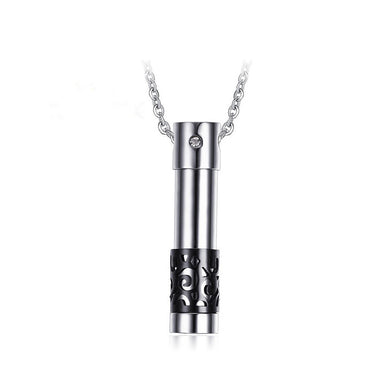 Fashion Cylindrical Stainless Steel Pendant Necklace with White Austrian Element Crystal