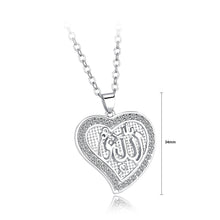 Load image into Gallery viewer, Islamic Heart Pendant with White Austrian Element Crystal and Necklace
