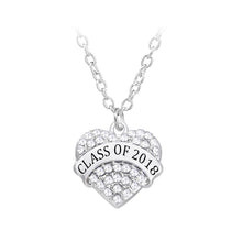 Load image into Gallery viewer, Graduation Student Heart Pendant with White Austrian Element Crystal and Necklace