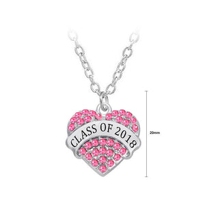 Graduation Student Heart Pendant with Pink Austrian Element Crystal and Necklace