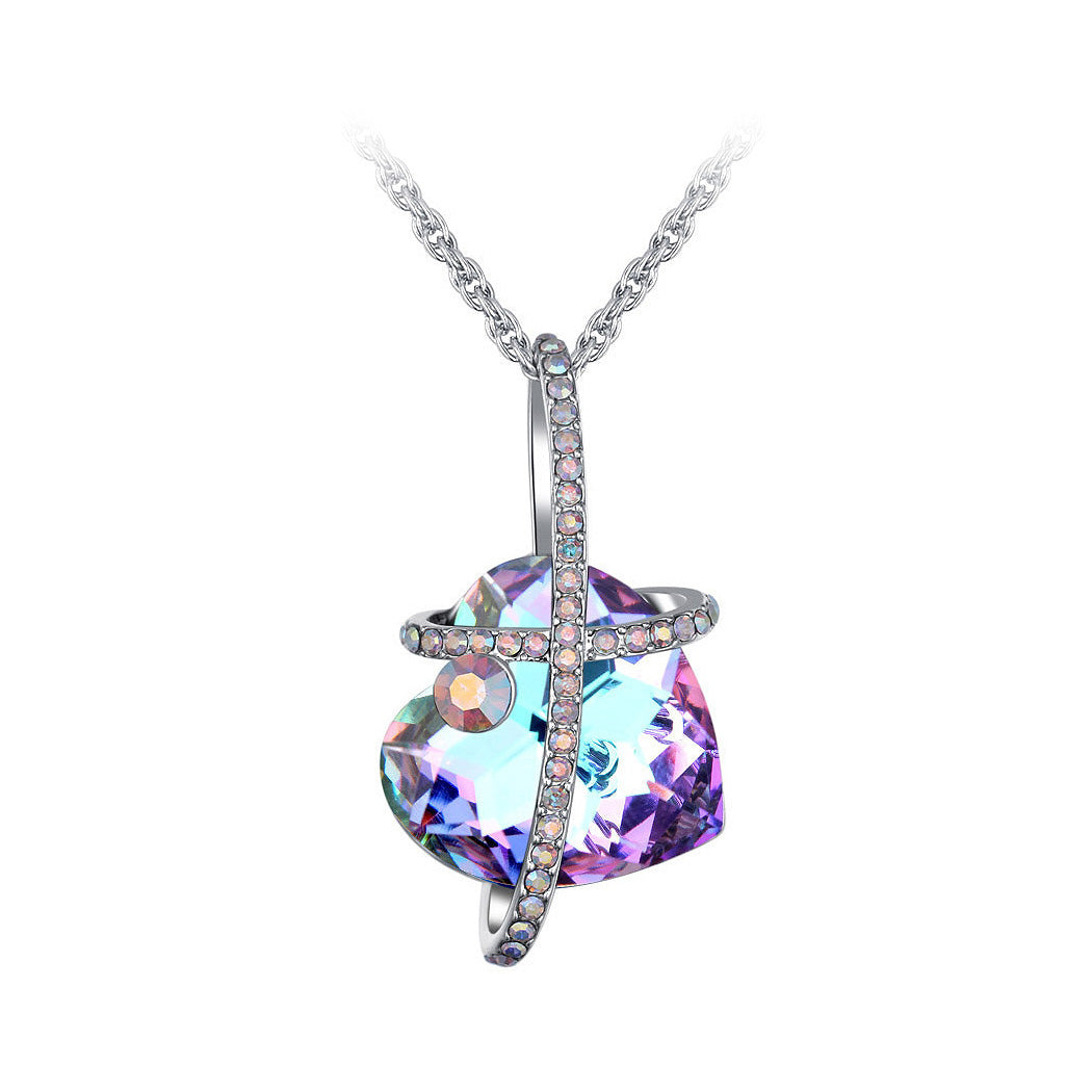 Valentine's Day Heart Pendant with Purple Austrian Element Crystal and Necklace