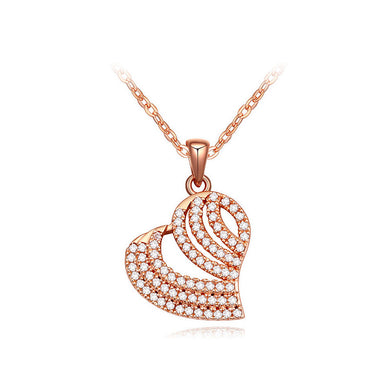 Plated Rose Gold Heart Pendant with Austrian Element Crystal and Necklace