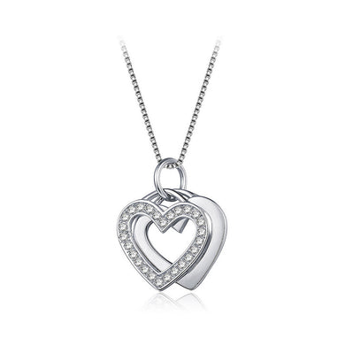 925 Sterling Silver Valentine's Day Double Heart Pendant with Necklace