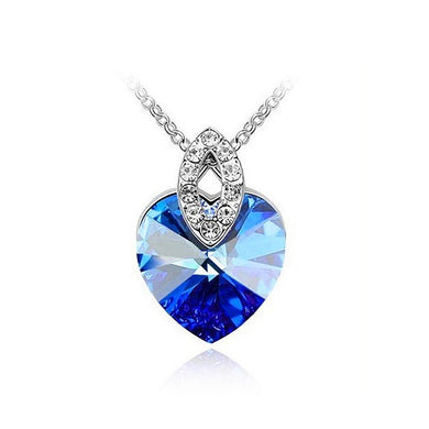 Valentine Heart Pendant with Blue Austrian Element Crystal and Necklace