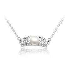 Load image into Gallery viewer, 925 Sterling Silver Crown Necklace with Freshwater Pearl