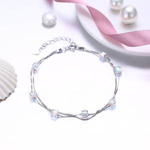 925 Sterling Silver Sugar Cube Bracelet with Austrian Element Crystal