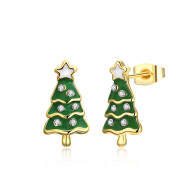 Fashion Christmas Tree Stud Earrings with Austrian Element Crystal