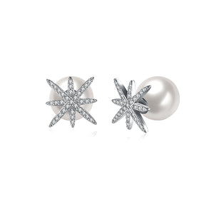 Elegant Snowflake Stud Earrings with Austrian Element Crystals and Fashion Pearl