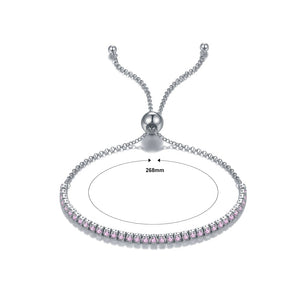 925 Sterling Silver Simple Bracelet with Pink Cubic Zirconia