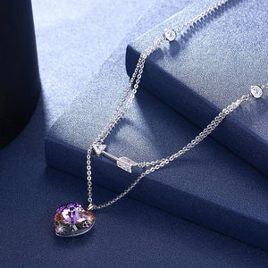 925 Sterling Silver Fashion Romantic Heart Shape and Heart Shape Necklace with Purple Austrian Element Crystal - Glamorousky