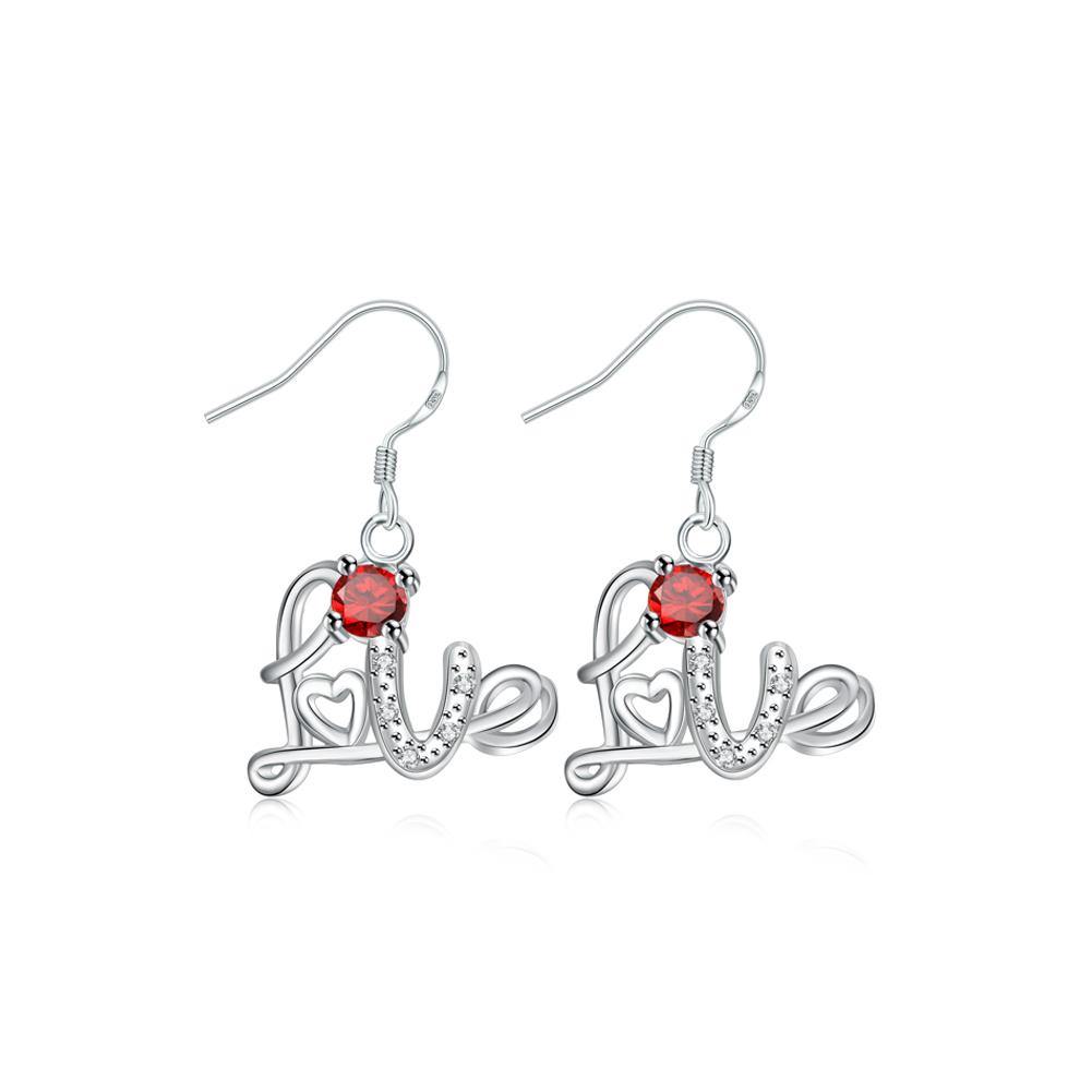 Fashion Sweet Love Letter Earrings with Red Cubic Zircon - Glamorousky
