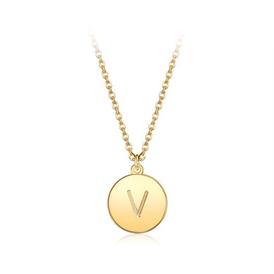 Fashion and Simple Plated Gold Letter V Round Pendant with Necklace
