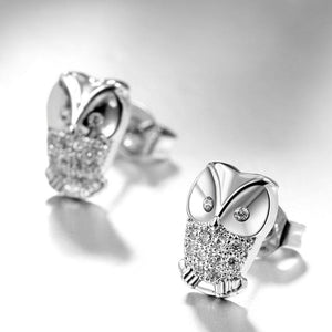 Fashion Simple Owl Stud Earrings with Austrian Element Crystal - Glamorousky