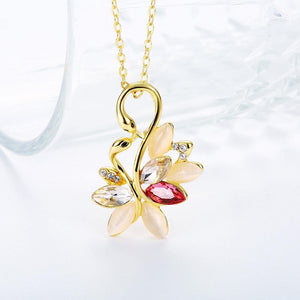 Elegant and Fashion Plated Gold Swan Pendant with Cubic Zircon and Necklace - Glamorousky