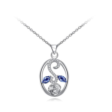 Elegant and Fashion Oval Rose Pendant with Blue Cubic Zircon and Necklace - Glamorousky
