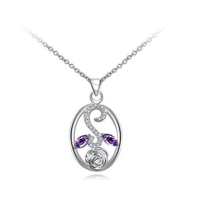 Elegant and Fashion Oval Rose Pendant with Purple Cubic Zircon and Necklace - Glamorousky
