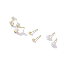 Load image into Gallery viewer, 925 Sterling Silver Plated Gold Simple Cute Cat Pearl Three-piece Stud Earrings