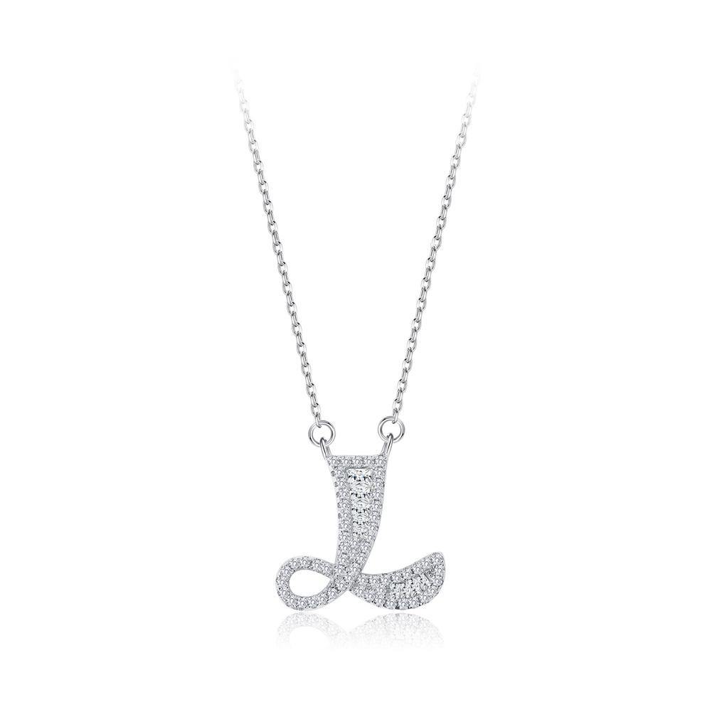 925 Sterling Silver Fashion Personality Letter L Cubic Zircon Necklace - Glamorousky
