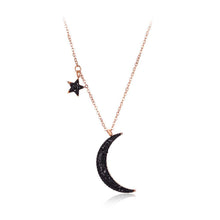 Load image into Gallery viewer, Fashion Simple Plated Rose Gold Titanium Steel Moon Star Pendant with Black Cubic Zircon and Necklace - Glamorousky