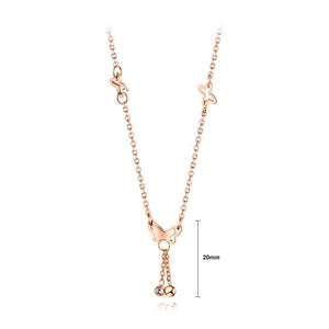 Elegant Fashion Plated Rose Gold Titanium Steel Butterfly Tassel Necklace - Glamorousky