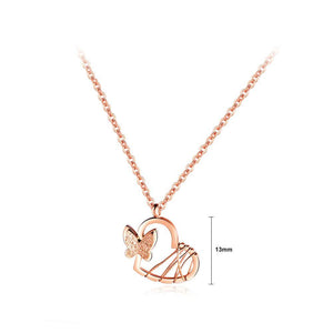 Elegant Romantic Plated Rose Gold Butterfly Heart Pendant with Necklace - Glamorousky