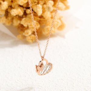 Elegant Romantic Plated Rose Gold Butterfly Heart Pendant with Necklace - Glamorousky