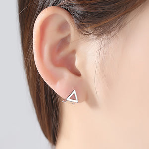 925 Sterling Silver Simple Fashion Hollow Geometric Triangle Stud Earrings