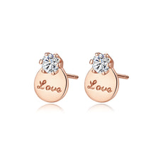 Load image into Gallery viewer, 925 Sterling Silver Plated Rose Gold Simple Romantic LOVE Geometric Round Cubic Zirconia Stud Earrings
