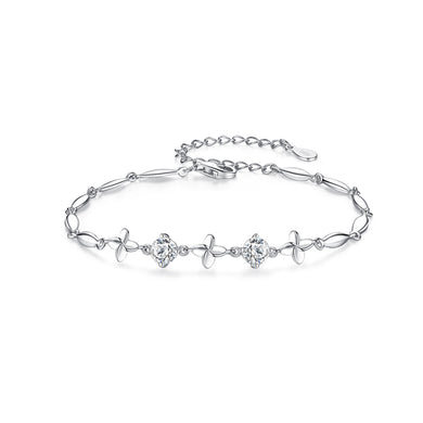 925 Sterling Silver Fashion and Elegant Four-leaf Clover Bracelet with Cubic Zirconia
