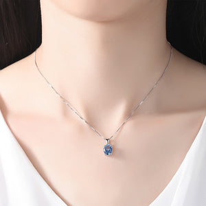 925 Sterling Silver Simple Fashion Geometric Oval Blue Topaz Pendant with Necklace