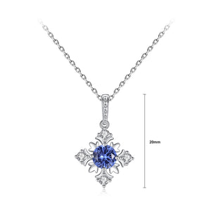 925 Sterling Silver Fashion and Elegant Snowflake Pendant with Blue Cubic Zirconia and Necklace
