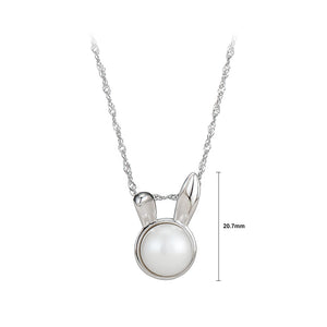 925 Sterling Silver Simple Cute Rabbit Freshwater Pearl Pendant with Necklace