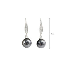 Load image into Gallery viewer, 925 Sterling Silver Fashion and Elegant Black Freshwater Pearl Earrings with Cubic Zirconia