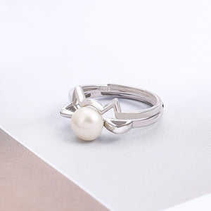 925 Sterling Silver Simple and Cute Cat White Freshwater Pearl Adjustable Ring