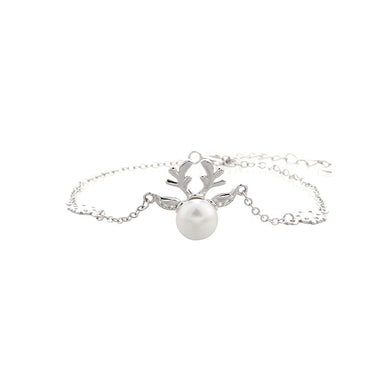 925 Sterling Silver Fashion Simple Christmas Elk White Freshwater Pearl Bracelet
