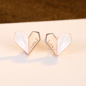 925 Sterling Silver Plated Rose Gold Simple Sweet Heart-shaped Mother Shell Stud Earrings