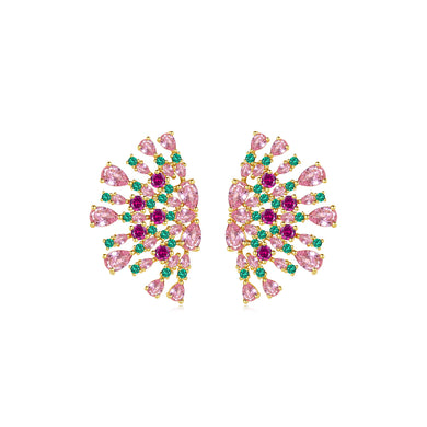 Fashion and Elegant Plated Gold Flower Stud Earrings with Pink Cubic Zirconia