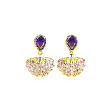 Fashion and Elegant Plated Gold Shell Earrings with Purple Cubic Zirconia